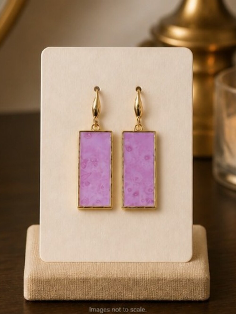 #532 HAND CRAFTED Earrings handcrafted handmade Resin Gold-tone Pink Metalic